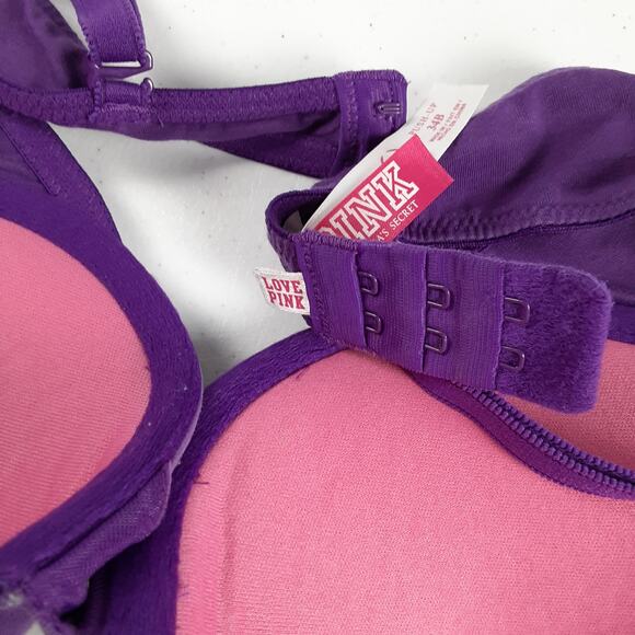 Victoria's Secret Pink Purple Push Up Underwire Bra 34 B - Picture 3 of 4